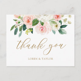 Postal Cartão de Agradecimento de Casamento Floral Rosa E