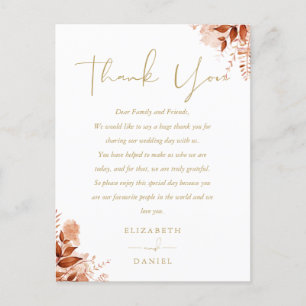 Postal Cartão de Agradecimento de Casamento Floral Rústic