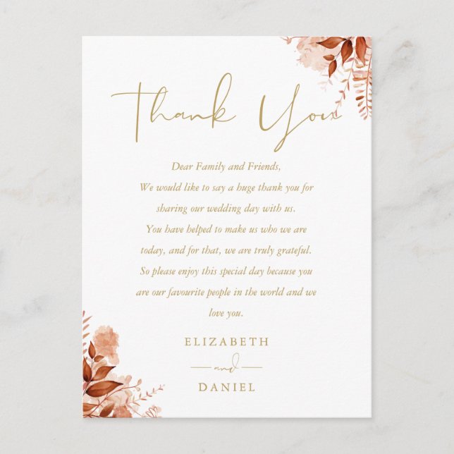 Postal Cartão de Agradecimento de Casamento Floral Rústic (Frente)