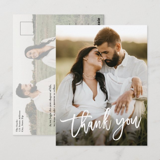 Postal Cartão de Agradecimento de Casamento Foto Moderno  (Frente/Verso)