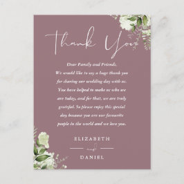 Postal Cartão de Agradecimento de Casamento Mauve Greener