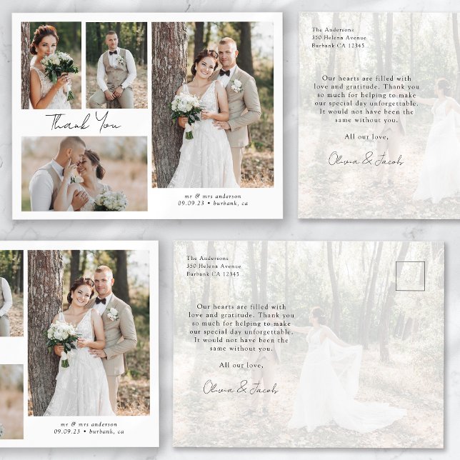 Postal Cartão de Agradecimento de Casamento Minimalista c (Criador carregado)