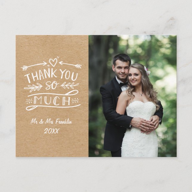 Postal Cartão de agradecimento de casamento rústico kraft (Frente)