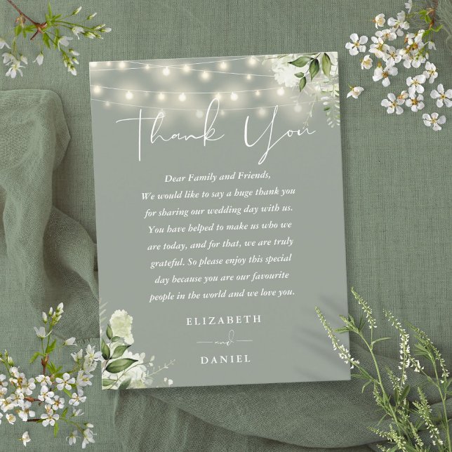 Postal Cartão de Agradecimento de Casamento Sage Verde (Sage Green Greenery Thank You Wedding Place Card)
