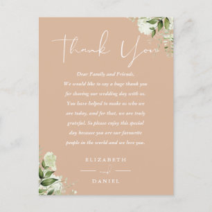 Postal Cartão de Agradecimento de Casamento Tan Greenery
