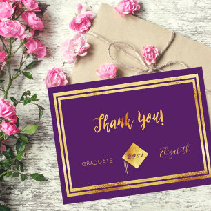 Postal Cartão de agradecimento de formatura em ouro roxo