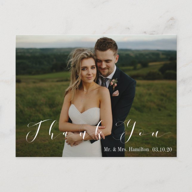 Postal Cartão de agradecimento de foto com script moderno (Frente)