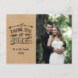 Postal Cartão de agradecimento de foto de casamento rústi
