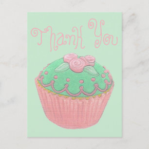 Postal Cartão de agradecimento do Cupcake Verde