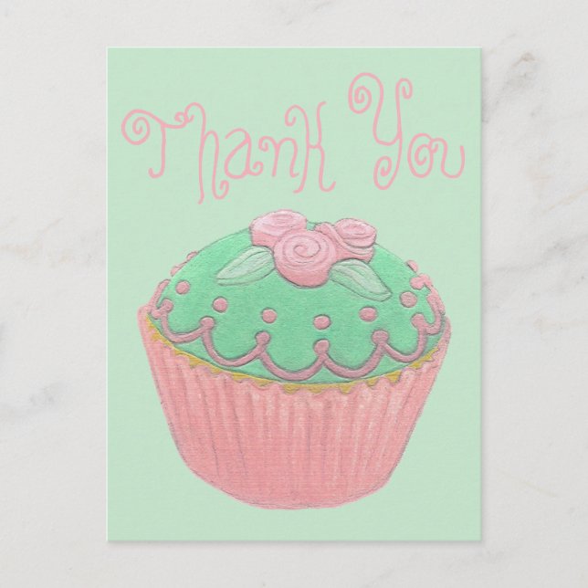 Postal Cartão de agradecimento do Cupcake Verde (Frente)