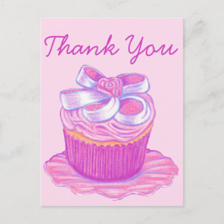 Postal Cartão de agradecimento do prato de cupcake rosa