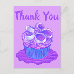 Postal Cartão de agradecimento do prato de cupcake roxo