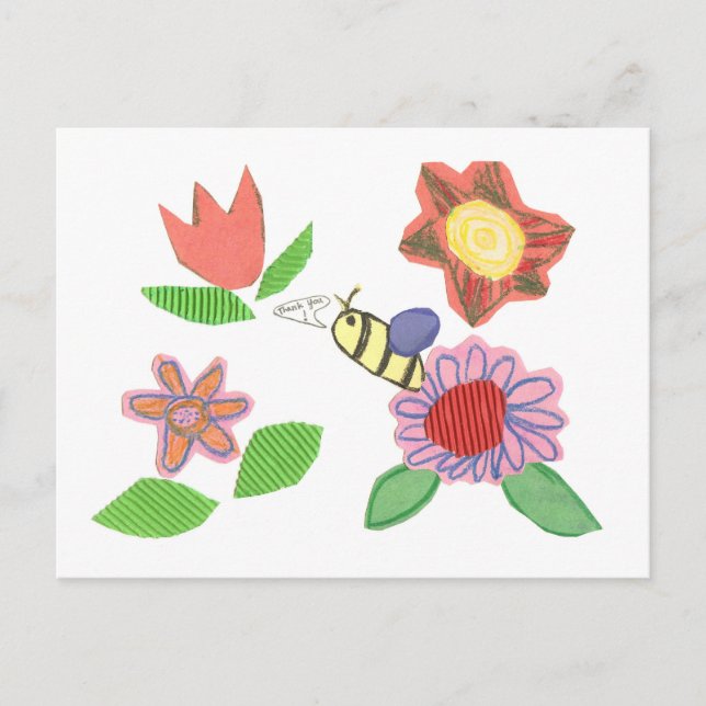 Postal Cartão de agradecimento floral de abelha (Frente)