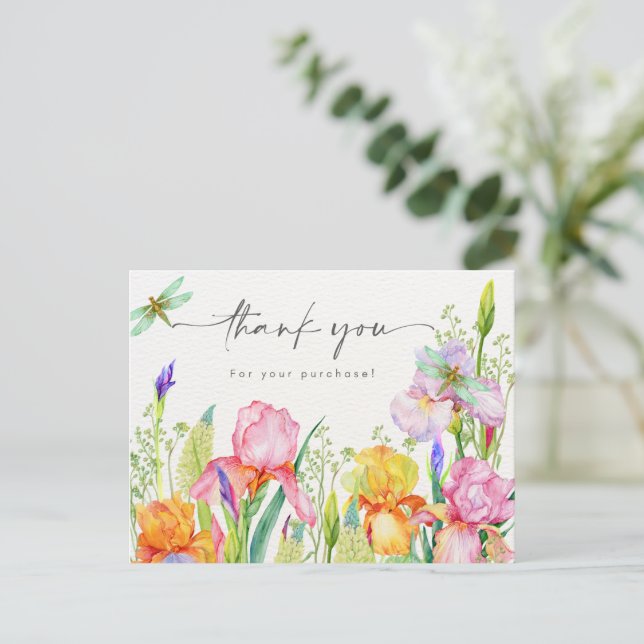 Postal Cartão de Agradecimento Floral Elegante (Em pé/Frente)