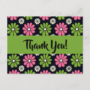 Postal Cartão de agradecimento floral rosa e verde em pre