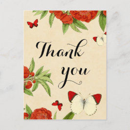 Postal Cartão de agradecimento floral vintage com borbole