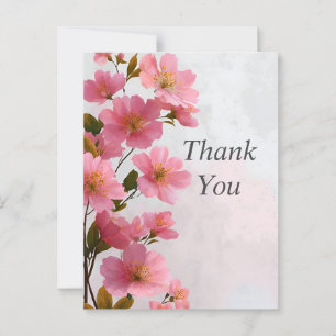 Postal Cartão de Agradecimento Flores Cor-de-Rosa em Cinz