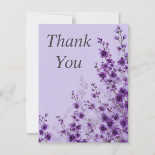 Postal Cartão de Agradecimento Flores Roxas Fundo Lavanda