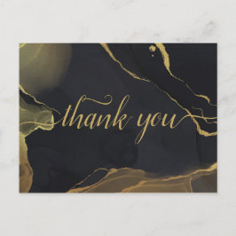 Postal Cartão de agradecimento Mármore preto e dourado