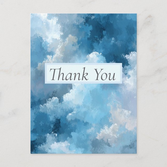 Postal Cartão de Agradecimento Nuvens Pintadas de Azul e  (Frente)