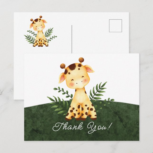 Postal Cartão de agradecimento para chá de bebê de girafa (Frente/Verso)