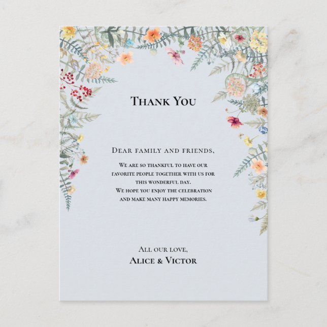 Postal Cartão de Agradecimento para Recepção de Wildflowe (Frente)