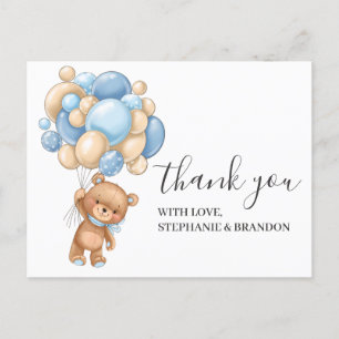 Postal Cartão de Agradecimento Urso de Pelúcia Balão AZUL