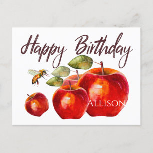Postal Cartão de Água Feliz Aniversário Vermelho Apple