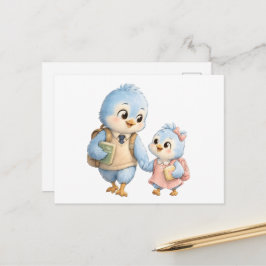 Postal Cartão de Amizade da Família Pássaro Azul