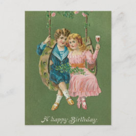 Postal Cartão de Aniversário Antigo 1900