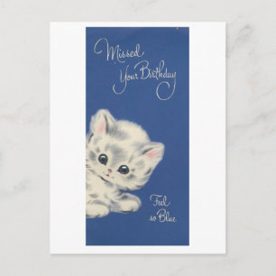 Postal Cartão de Aniversário Atrasado de Gatinho Vintage
