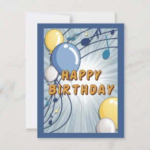 Postal Cartão de Aniversário Azul e Amarelo