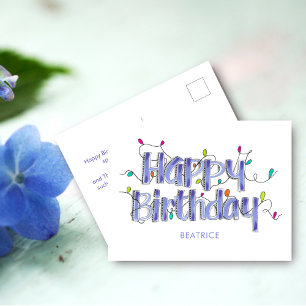 Postal Cartão de aniversário azul empoeirado com letra à 