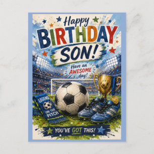 Postal cartão de aniversário azul vibrante com tema de fu