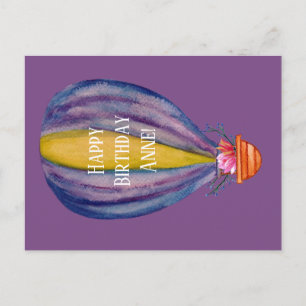Postal Cartão de Aniversário Balão de Ar Quente e Flores