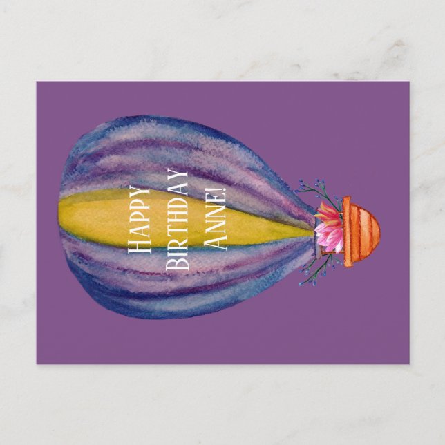 Postal Cartão de aniversário Balão de ar quente e flores (Frente)