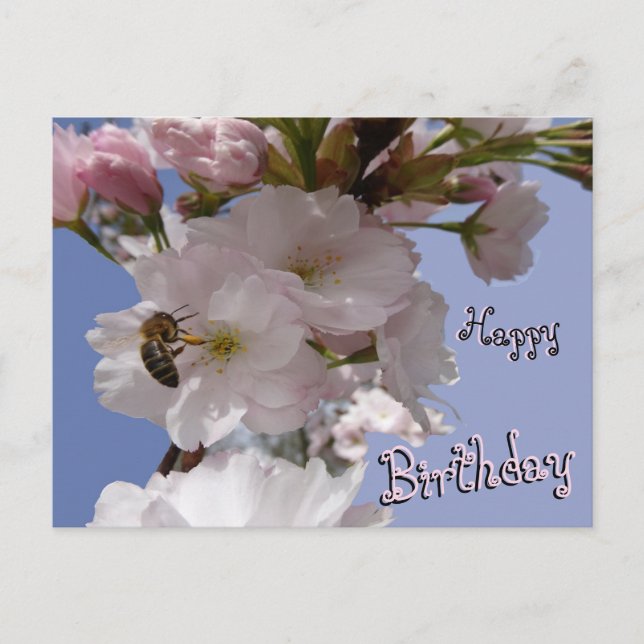Postal Cartão de Aniversário Beleza em Flor & Abelha Feli (Frente)