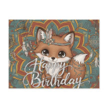 Cartão de Aniversário Boho Fox Feliz Aniversário
