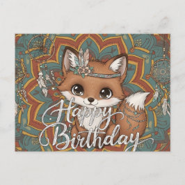 Postal Cartão de Aniversário Boho Fox Feliz Aniversário