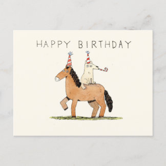 Postal cartão de aniversário bonito de cavalo e cão