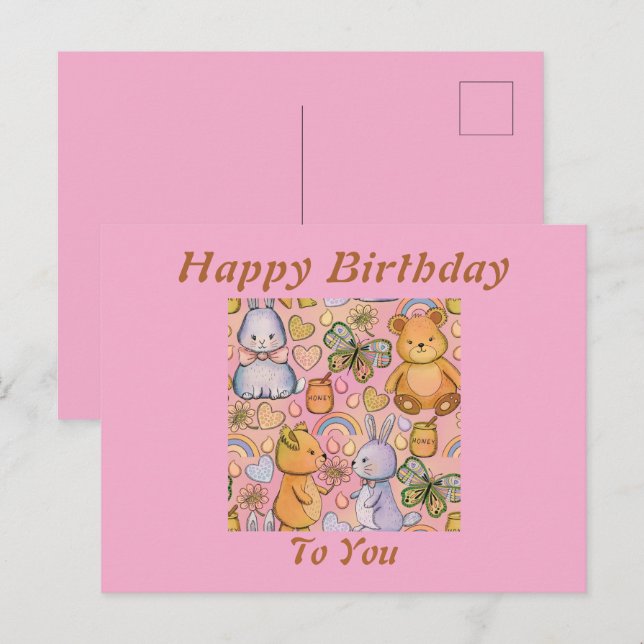Postal Cartão de aniversário Bunny and Bear (Frente/Verso)