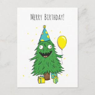 Postal Cartão de Aniversário com Árvore de Natal
