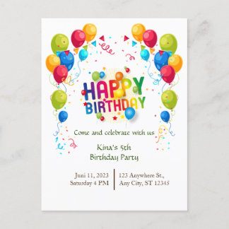 Postal Cartão de Aniversário com Balões