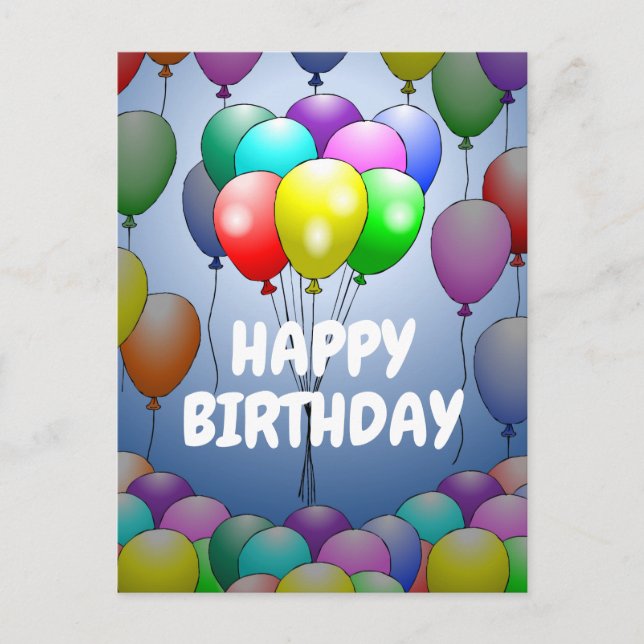 Postal Cartão de Aniversário com Balões (Frente)