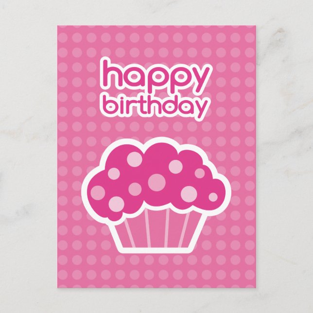 Postal cartão de aniversário com bolo de rosa (Frente)