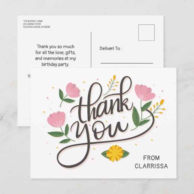 Postal cartão de aniversário com fonte moderna (Frente/Verso)