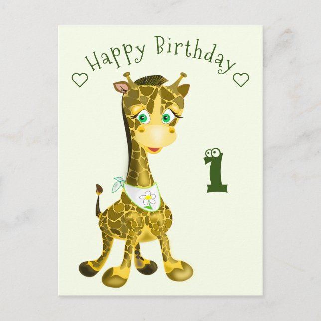 Postal Cartão de Aniversário com Girafa Bebê - Adicionar  (Frente)