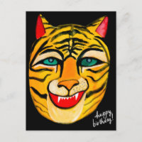 Cartão de aniversário com pintura de tigre rindo e