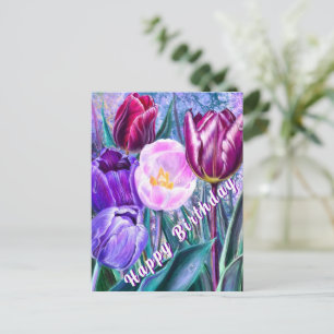 Postal Cartão de Aniversário com Tulipas Coloridas