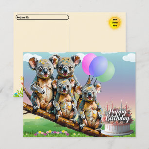 Postal Cartão de aniversário da família Koala no Postcros